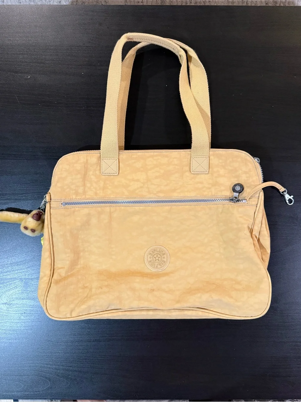 Vintage Kipling Beige Tote Y2K Travel Weekender Work Shoulder Bag w/ Coin Pouch